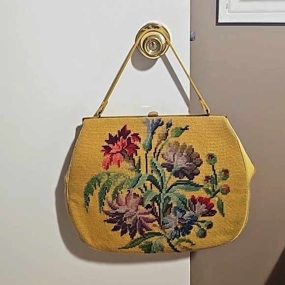 Vintage needlepoint purse, handbag 👜, great condition, real leather 👌 - Picture 1 of 16